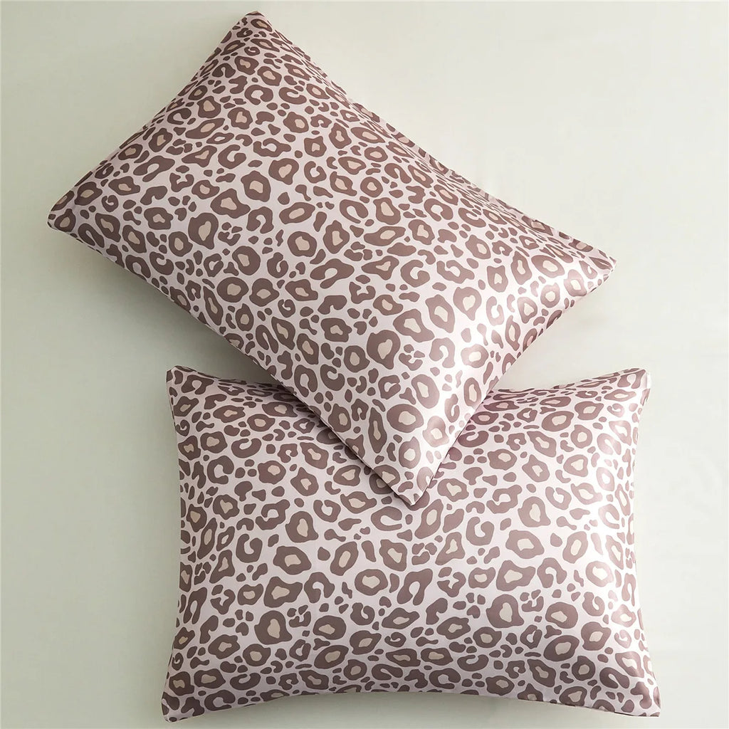 Funda de almohada de satén para pelo y piel, juego de 2 fundas de almohada con estampado de leopardo gris, fundas de almohada de satén de seda con cierre de sobre
