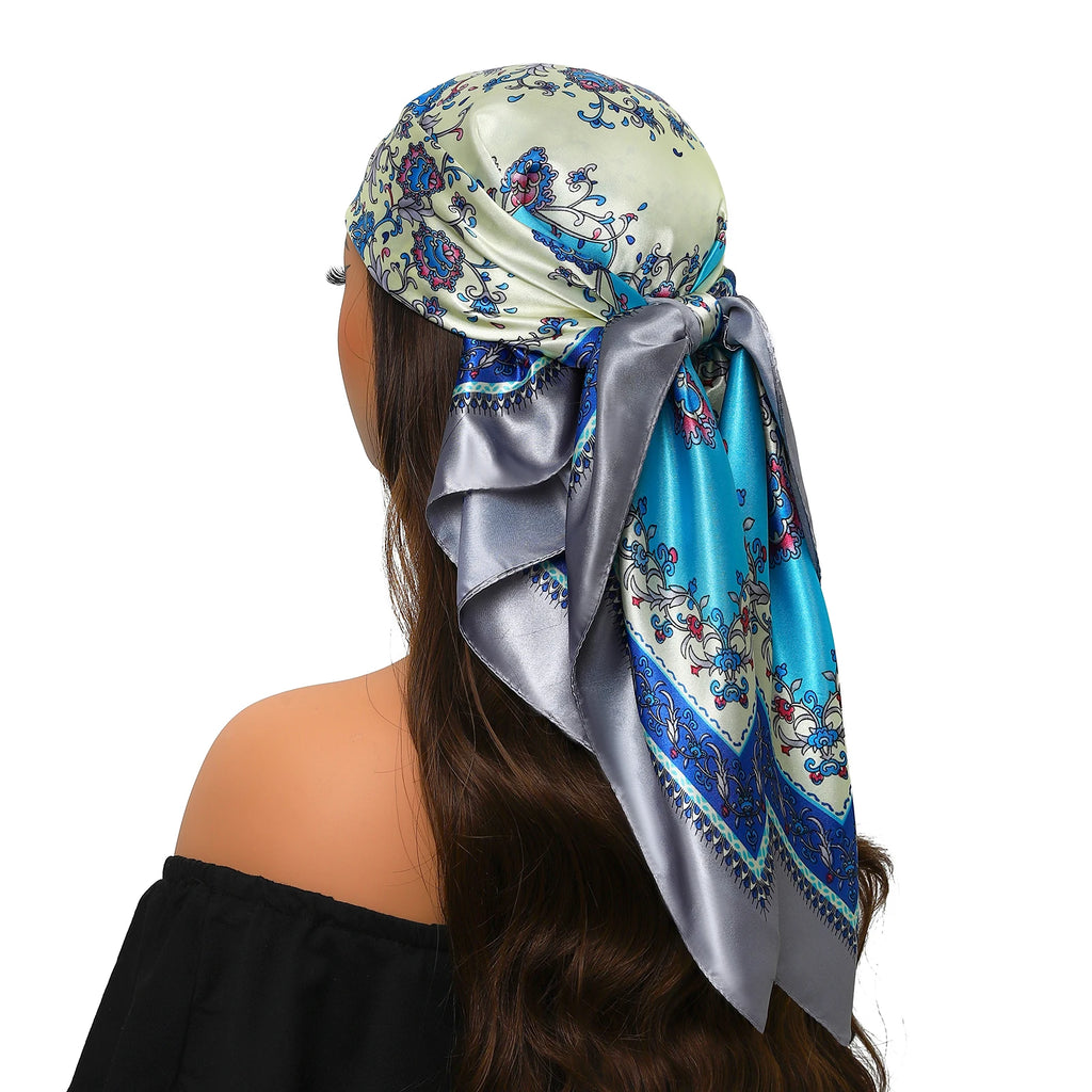 Pañuelo para la cabeza para mujer, marca de lujo, cuadrado, 90x90cm, Foulard de seda, Bandana de satén, pañuelo suave, Hijab, bufandas para el cabello para mujer