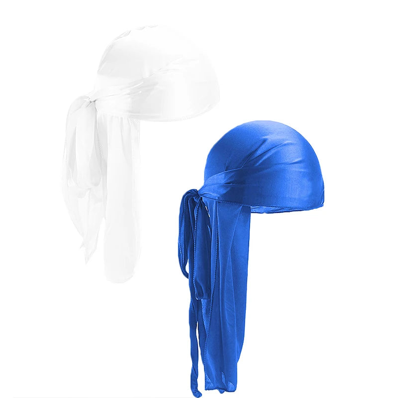2 uds. Durags de satén sedoso para hombres, gorros de cola larga de diseñador, gorros de trapos Doo, gorros Du-rags para mujeres, corbata de satén de seda, gorro de trapos para ondas