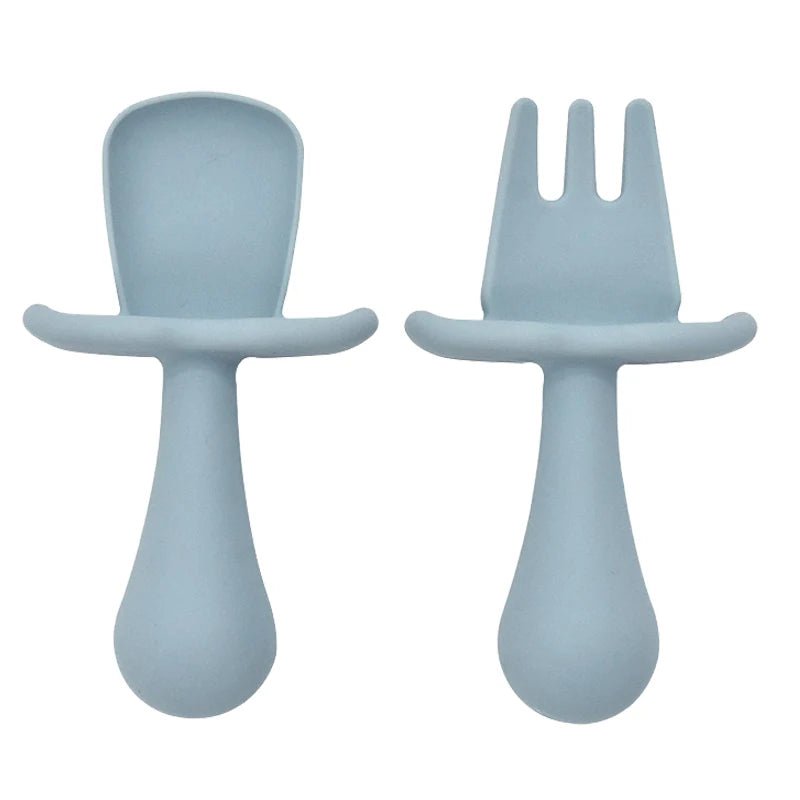 Juego de cucharas de aprendizaje para bebé, cuchara adhesiva de silicona de calidad alimentaria, cubiertos para niños, cuchara de entrenamiento, vajilla de alimentación, 2 uds.