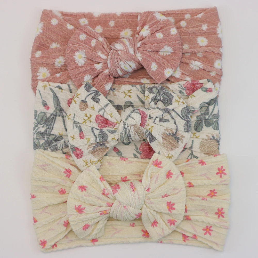 3 unids/set de diademas para bebé, lote de diadema con lazo para niña, gorros para recién nacido, turbante de nailon suave para niños, diademas para niños, accesorios para el cabello