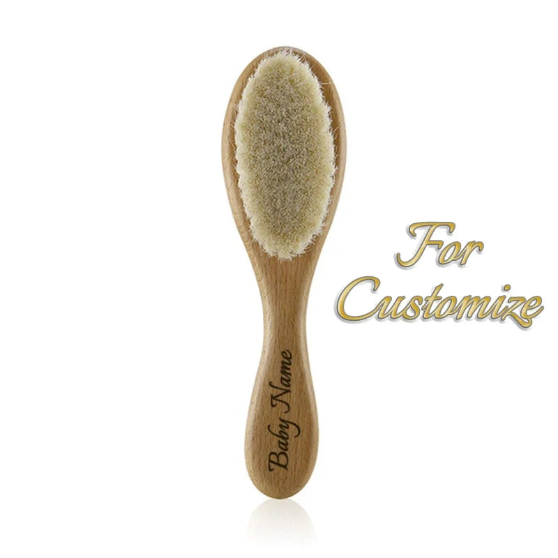 Cepillo de madera personalizado para bebé, peine de lana con nombre personalizado para bebé, cepillo para el pelo para recién nacido, masajeador de cabeza infantil, cepillo de baño, peine para niños