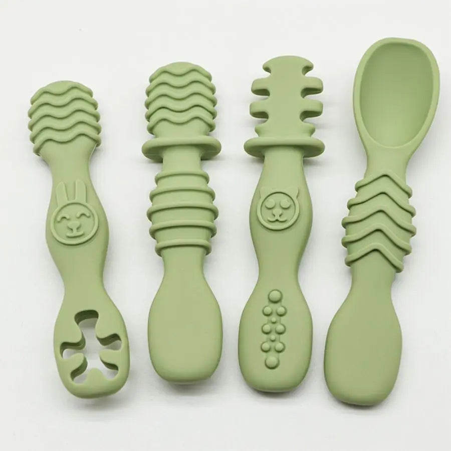 Cuchara de silicona para comida de bebé, cuchara de entrenamiento para bebés mayores de 6 meses, vajilla fácil de agarrar, regalo de Navidad, 4 Uds.