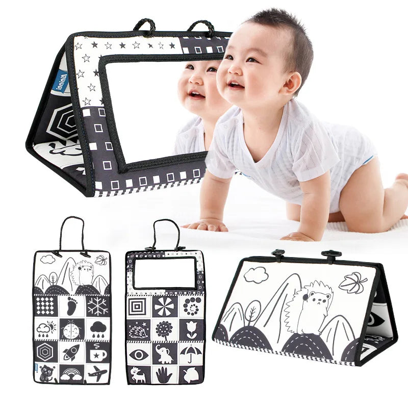 Espejo de suelo para bebé, tiempo de barriga, 6, 12 meses, juguetes sensoriales para recién nacidos de alto contraste, juego de desarrollo Visual para gatear, espejo de juguete para actividades