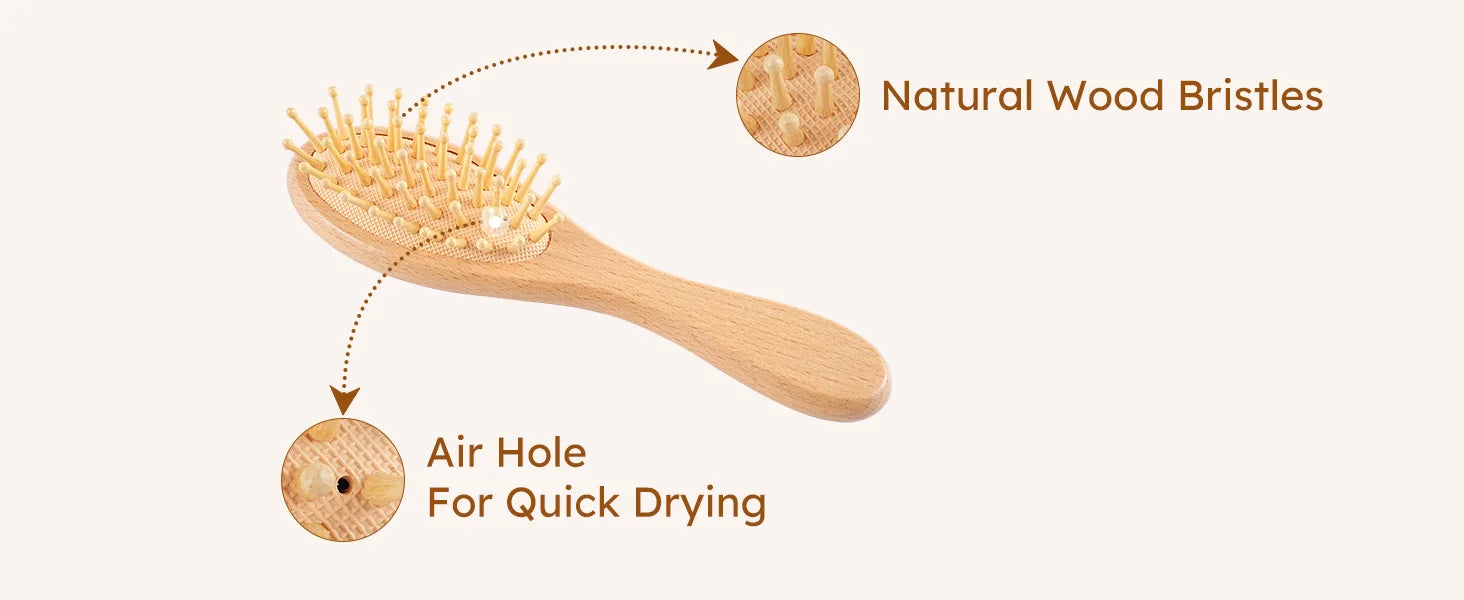 Juego de 4 Uds de cepillos y peines para bebé, cepillo de masaje de pelo de cabra Natural Ultra suave de madera para recién nacido, juego de peines para niño y niña