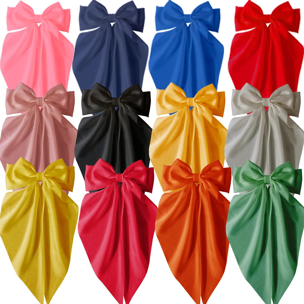 2/3/4/6/12 unids/set satén sedoso cinta con lazo de gran tamaño Clip para el cabello para mujeres pasadores Clips de Metal accesorios estéticos para el cabello