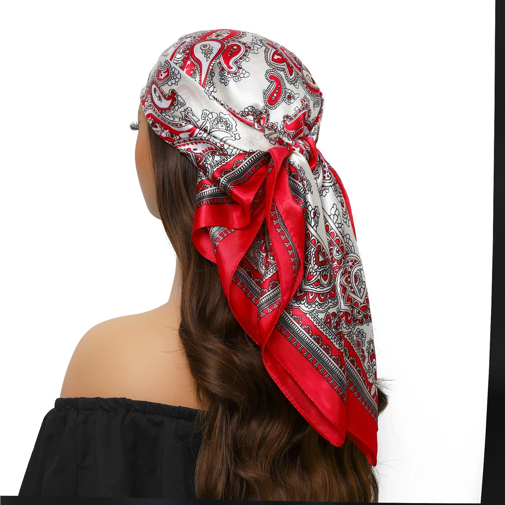 Pañuelo para la cabeza para mujer, marca de lujo, cuadrado, 90x90cm, Foulard de seda, Bandana de satén, pañuelo suave, Hijab, bufandas para el cabello para mujer