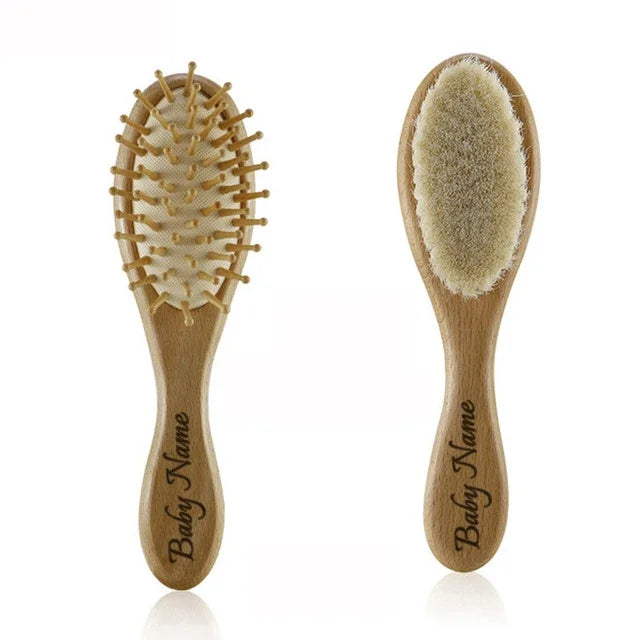 Cepillo de madera personalizado para bebé, peine de lana con nombre personalizado para bebé, cepillo para el pelo para recién nacido, masajeador de cabeza infantil, cepillo de baño, peine para niños
