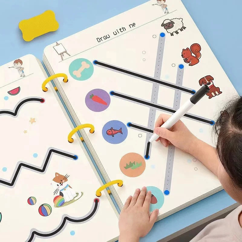 Libro de trabajo de rastreo mágico, libro de entrenamiento de Control, cuaderno de práctica mágica reutilizable, papelería educativa de dibujo Montessori para niños