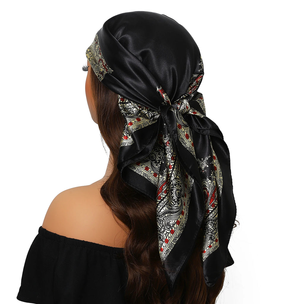 Pañuelo para la cabeza para mujer, marca de lujo, cuadrado, 90x90cm, Foulard de seda, Bandana de satén, pañuelo suave, Hijab, bufandas para el cabello para mujer
