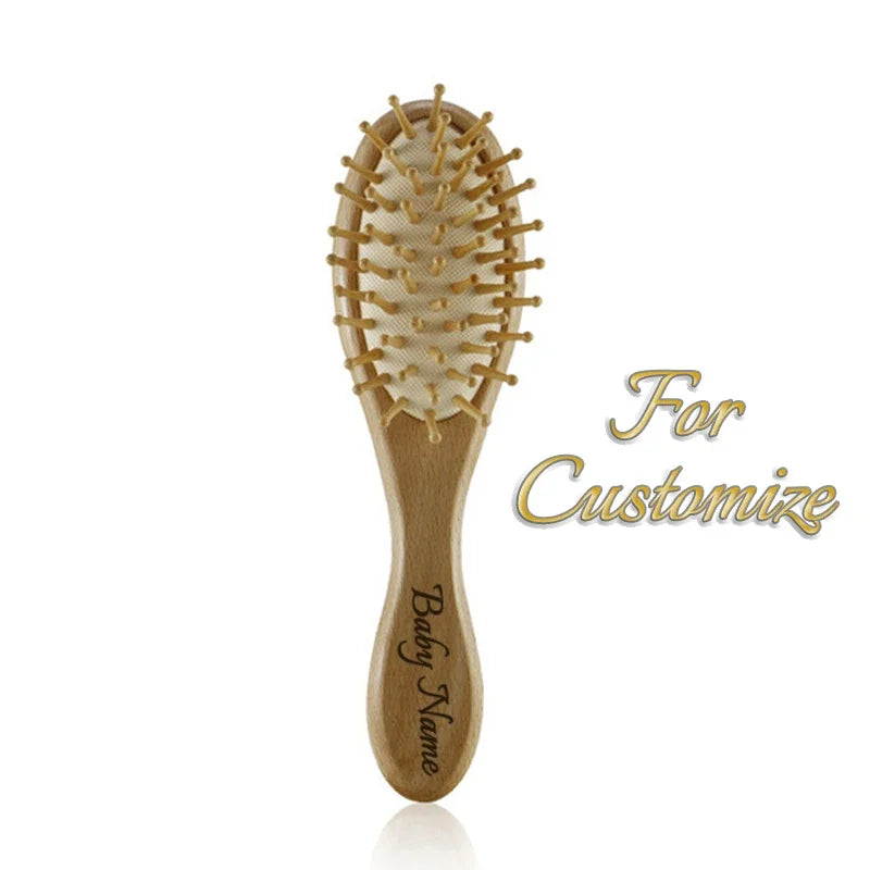 Cepillo de madera personalizado para bebé, peine de lana con nombre personalizado para bebé, cepillo para el pelo para recién nacido, masajeador de cabeza infantil, cepillo de baño, peine para niños