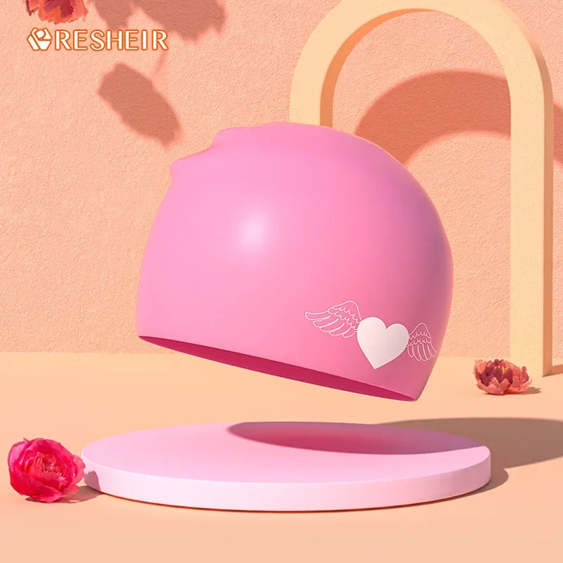 Gorros de natación para niños, protección para los oídos, gorro de natación de silicona suave para niños y niñas, gorro de baño bonito de dibujos animados, accesorios para piscina