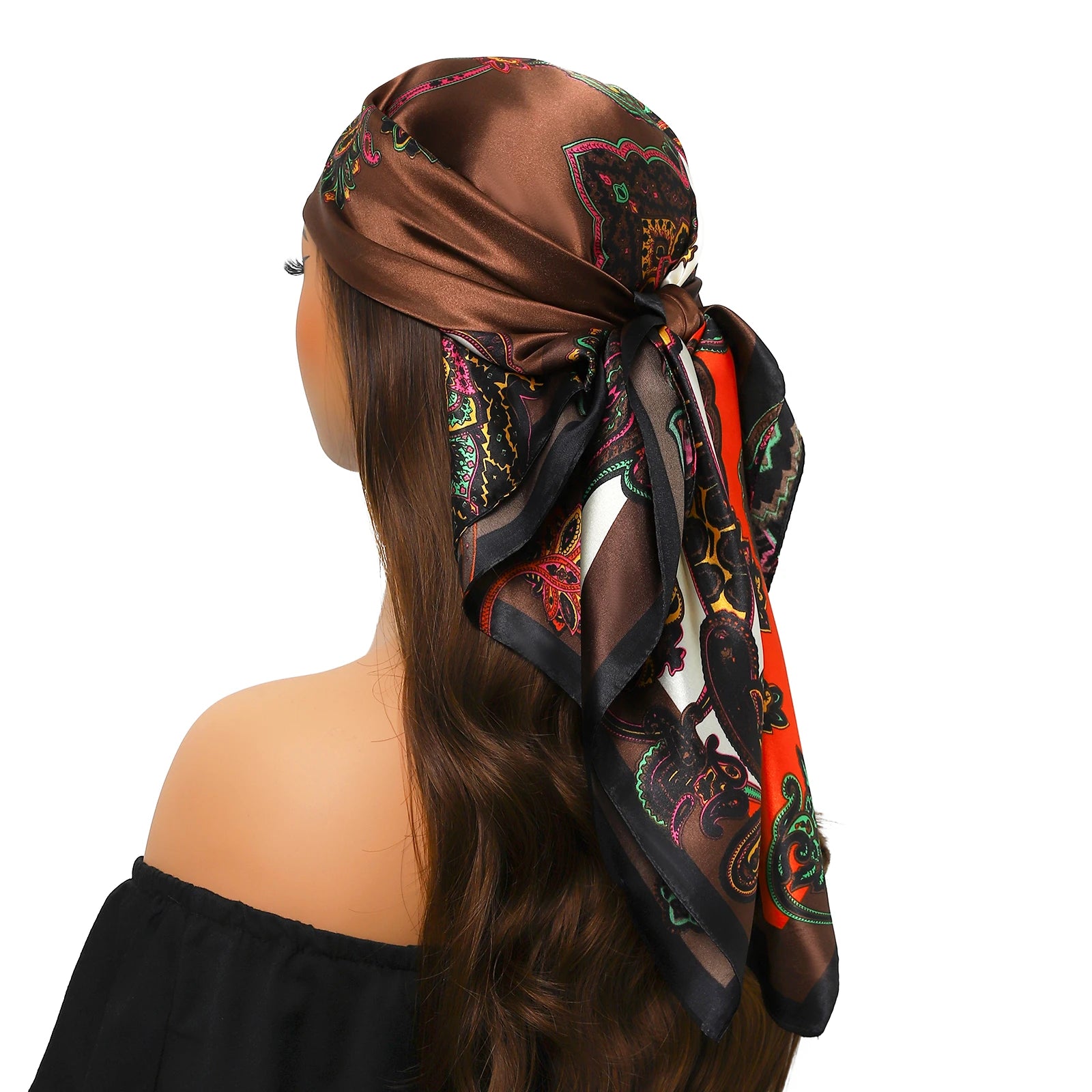 Pañuelo para la cabeza para mujer, marca de lujo, cuadrado, 90x90cm, Foulard de seda, Bandana de satén, pañuelo suave, Hijab, bufandas para el cabello para mujer