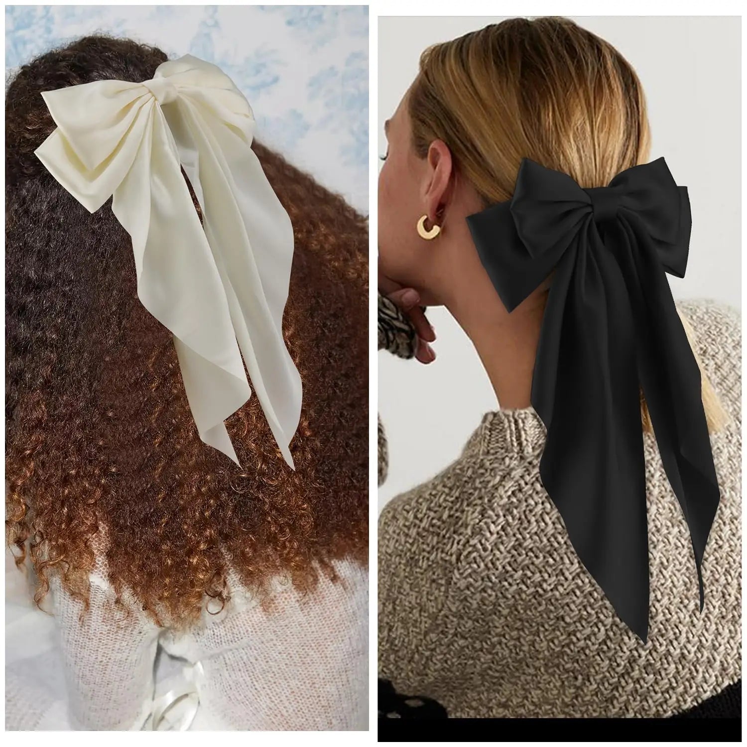 2/3/4/6/12 unids/set satén sedoso cinta con lazo de gran tamaño Clip para el cabello para mujeres pasadores Clips de Metal accesorios estéticos para el cabello