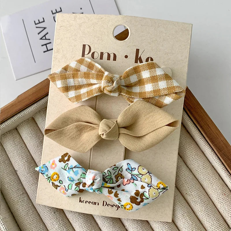 Conjunto de horquillas con lazos bonitos para niñas, flequillo Floral a cuadros, Clip para el cabello, accesorios coreanos para el cabello, tocado dulce para niños, 3 unids/lote