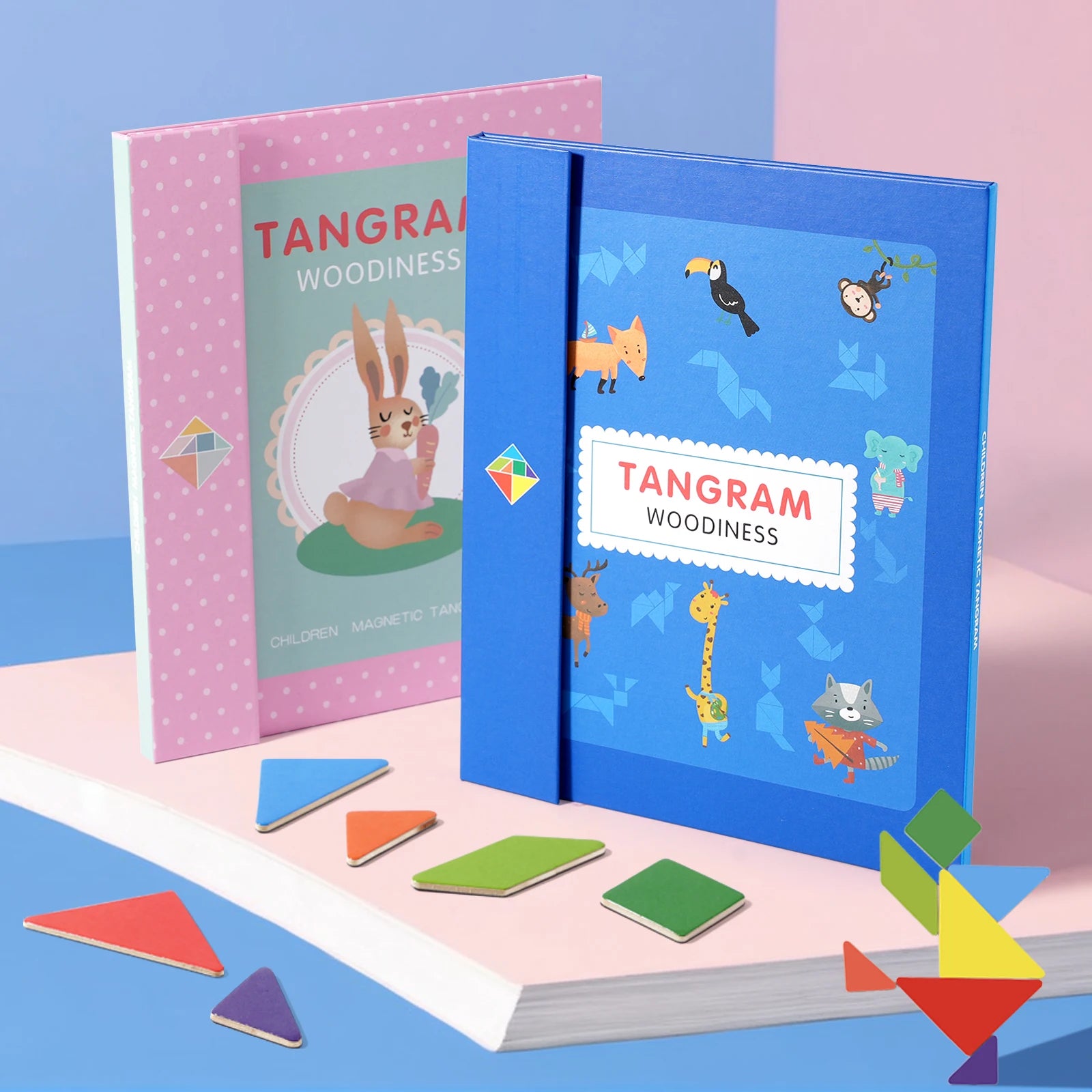 Rompecabezas de madera magnético Tangram, libro de rompecabezas, juguetes educativos para niños, bebé, chico, portátil, aprendizaje de inteligencia Montessori