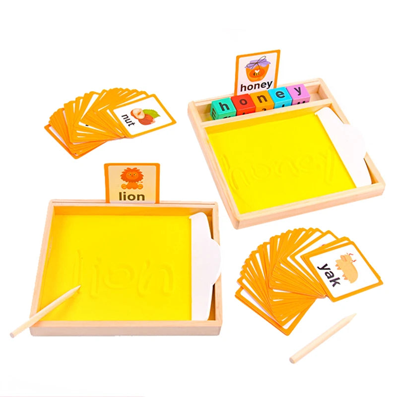 Material didáctico Montessori, caja de arena de madera, trazos de letras, bolígrafo de dibujo de arena para niños, juego de juegos sensoriales controlados, juguete de sopa