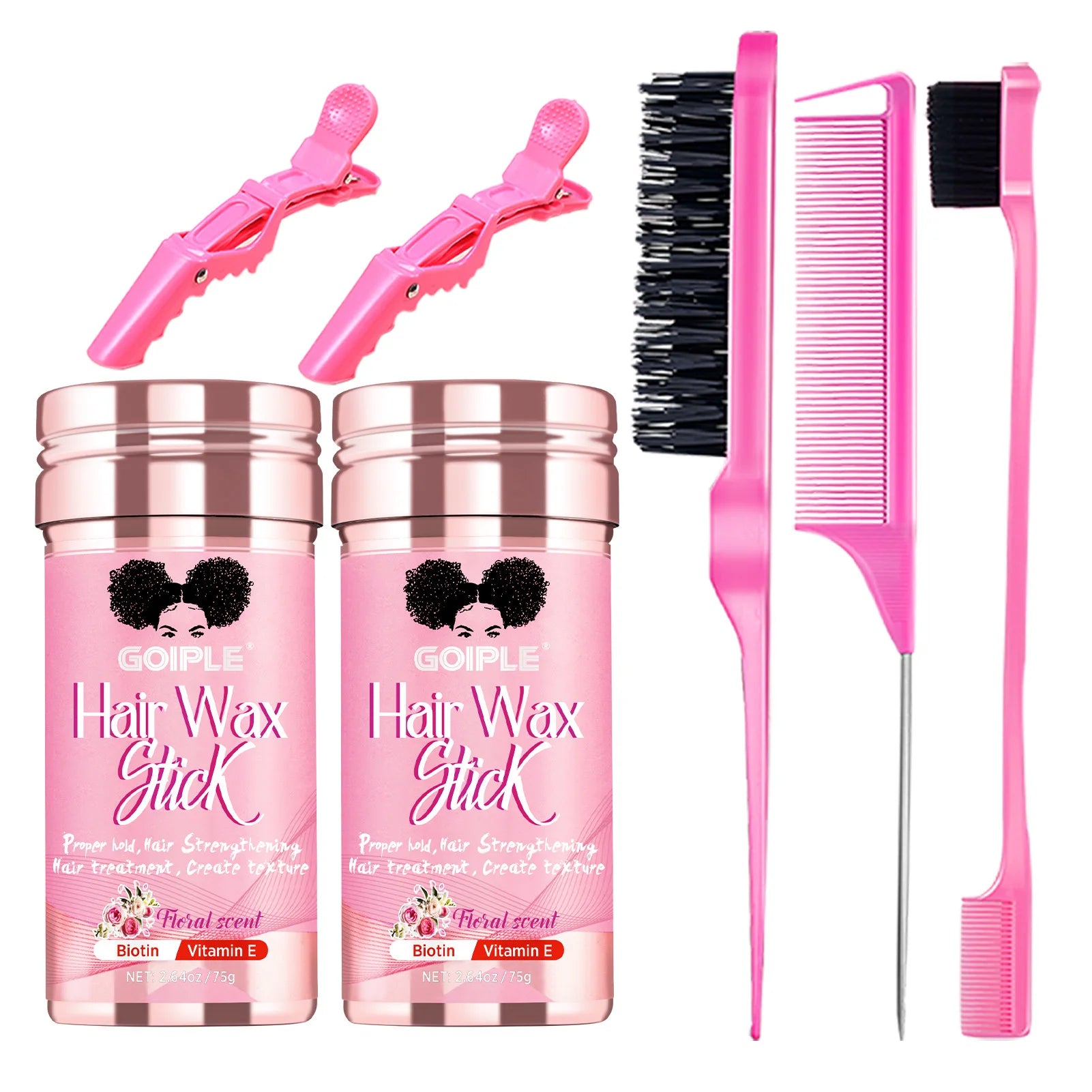 GOIPLE-Juego de peines para el cabello con barra de cera, 75g, sujeción perfecta, acabado para el cabello roto, pomada Tame Flyaways Slick Stick, crema de estilismo con vitamina E