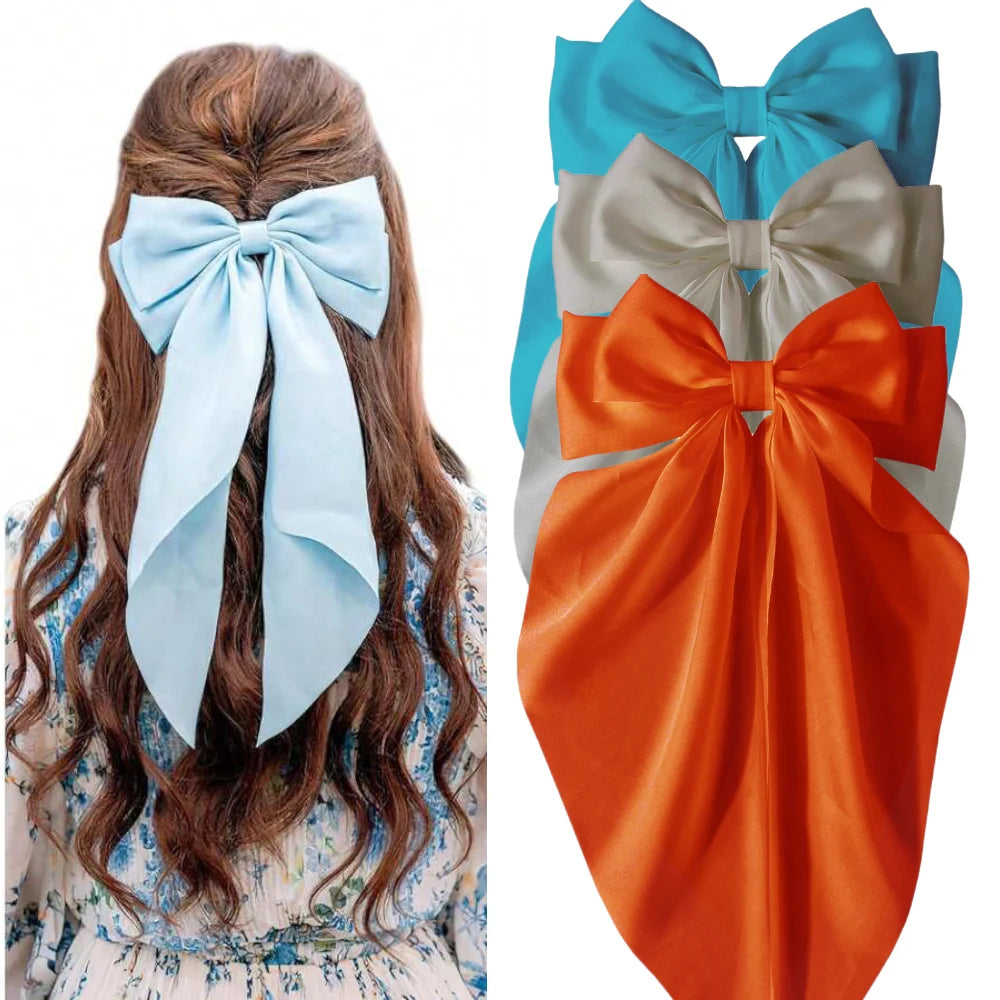 2/3/4/6/12 unids/set satén sedoso cinta con lazo de gran tamaño Clip para el cabello para mujeres pasadores Clips de Metal accesorios estéticos para el cabello