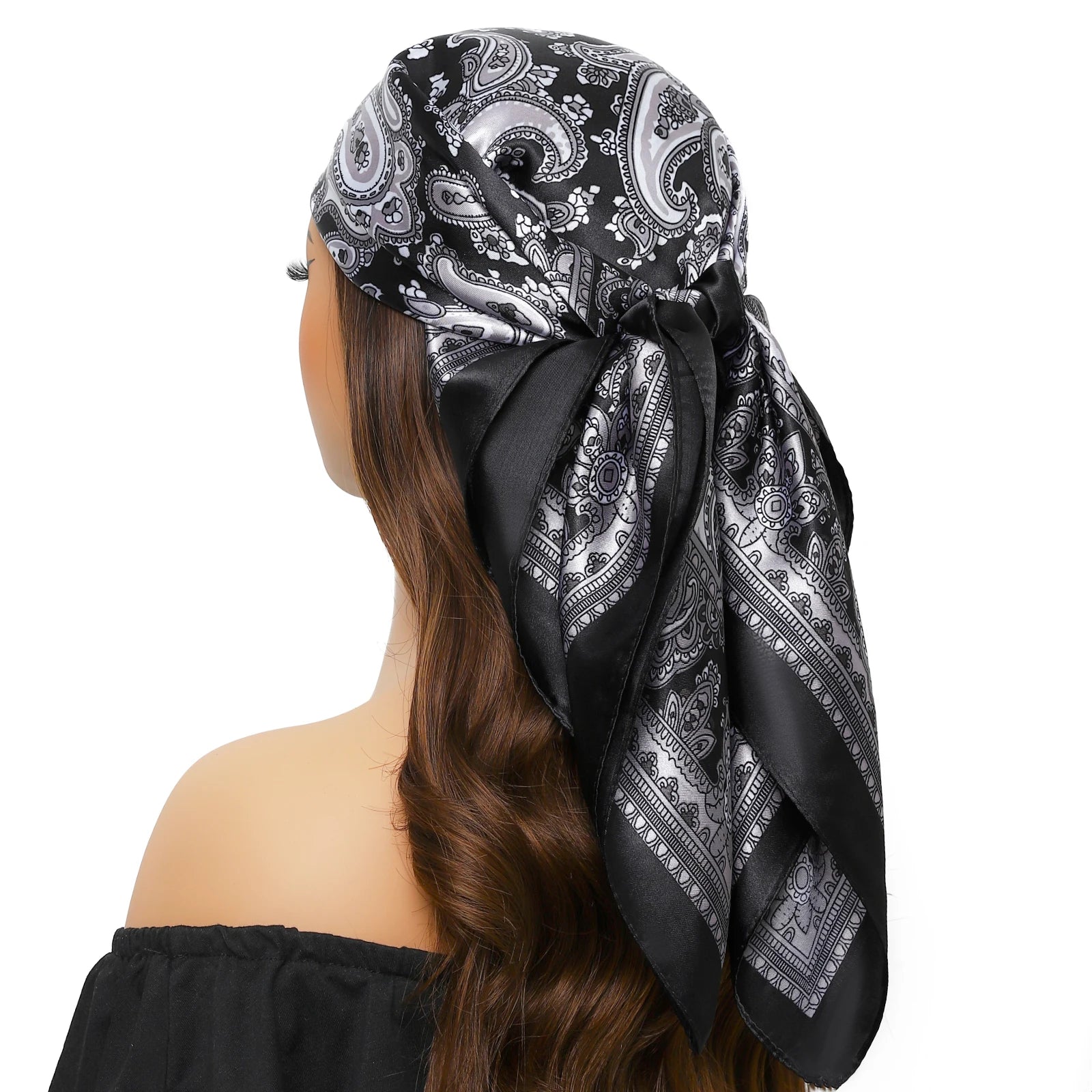 Pañuelo para la cabeza para mujer, marca de lujo, cuadrado, 90x90cm, Foulard de seda, Bandana de satén, pañuelo suave, Hijab, bufandas para el cabello para mujer