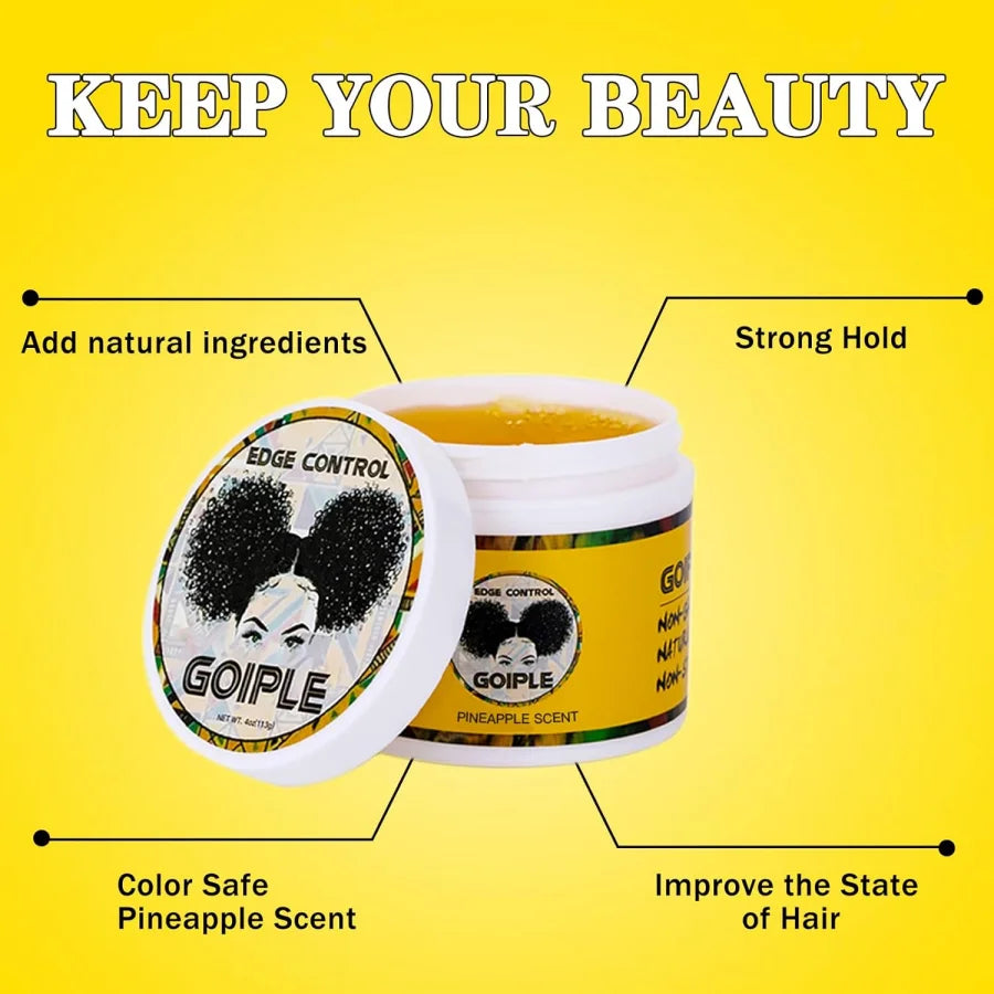 Goiple Edge Control Wax para pelos de bebé, Gel para el cabello de sujeción fuerte, sin borde descamaño, pomada más suave, aroma de piña con cepillo