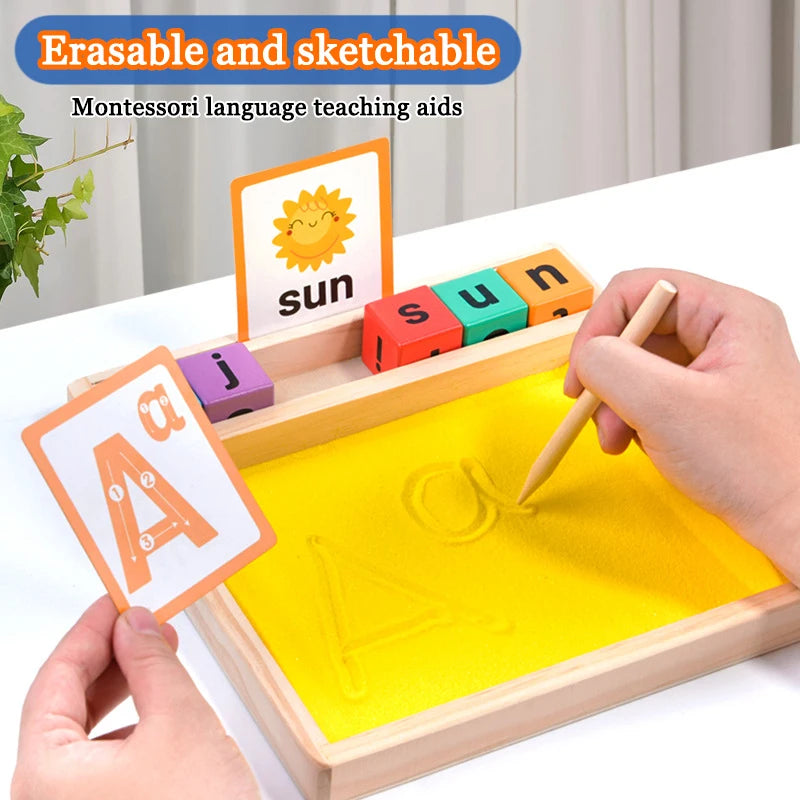Juguetes Montessori de entrenamiento de Motor fino para niños, caja de arena de madera con aprendizaje abierto parroquial, juego de juegos sensoriales controlados con bolígrafo