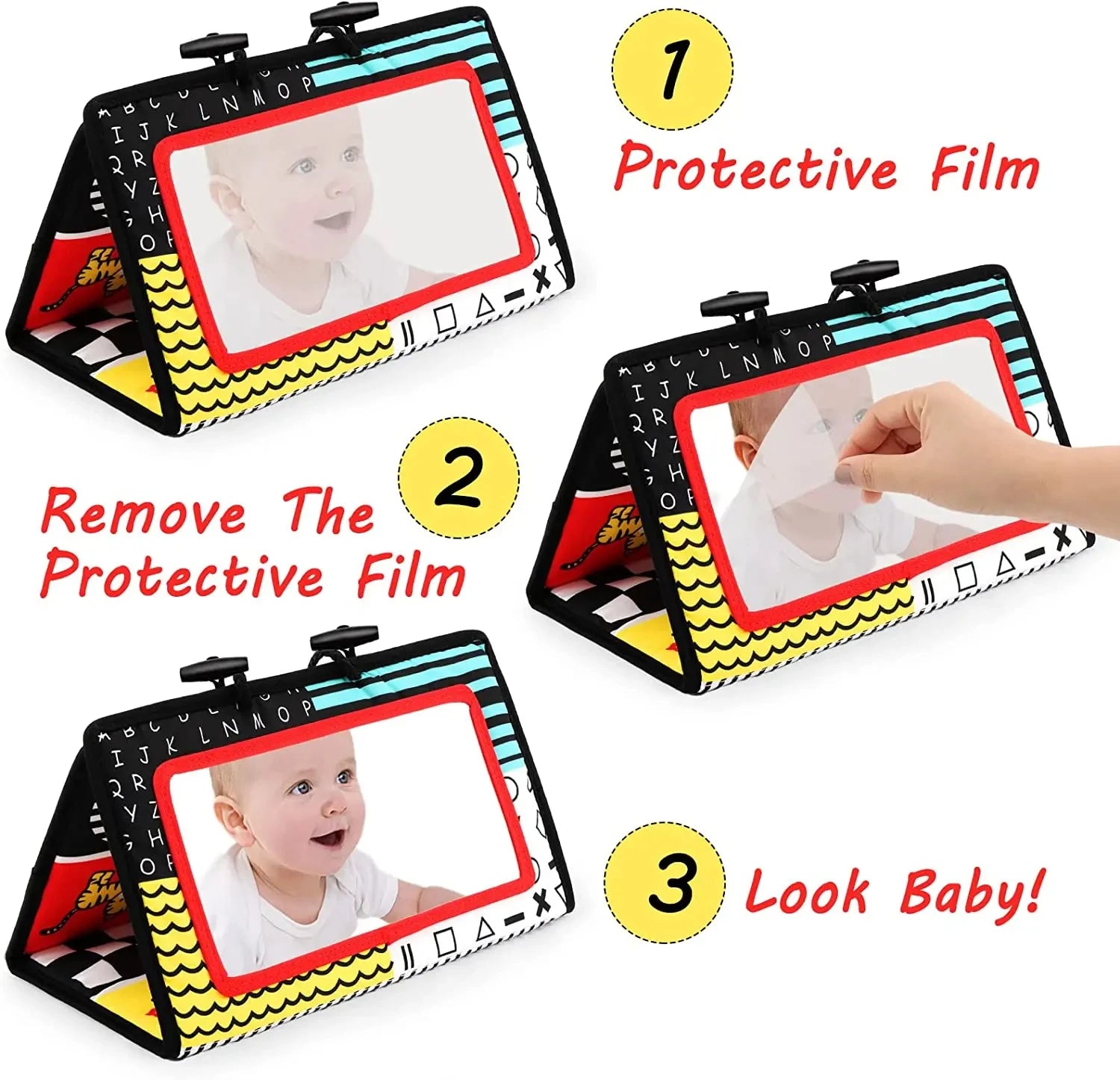 Espejo de suelo para bebé, tiempo de barriga, 6, 12 meses, juguetes sensoriales para recién nacidos de alto contraste, juego de desarrollo Visual para gatear, espejo de juguete para actividades