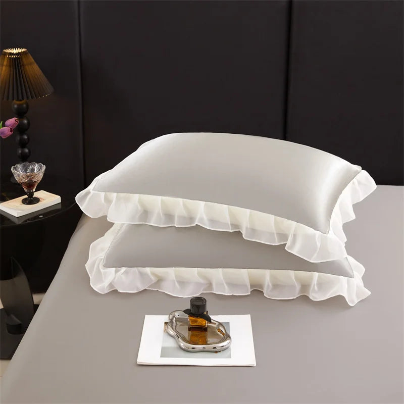 2 uds funda de almohada de seda satinada con volantes 48x74cm funda de almohada decorativa para el hogar de Color sólido para verano funda de almohada suave y sedosa