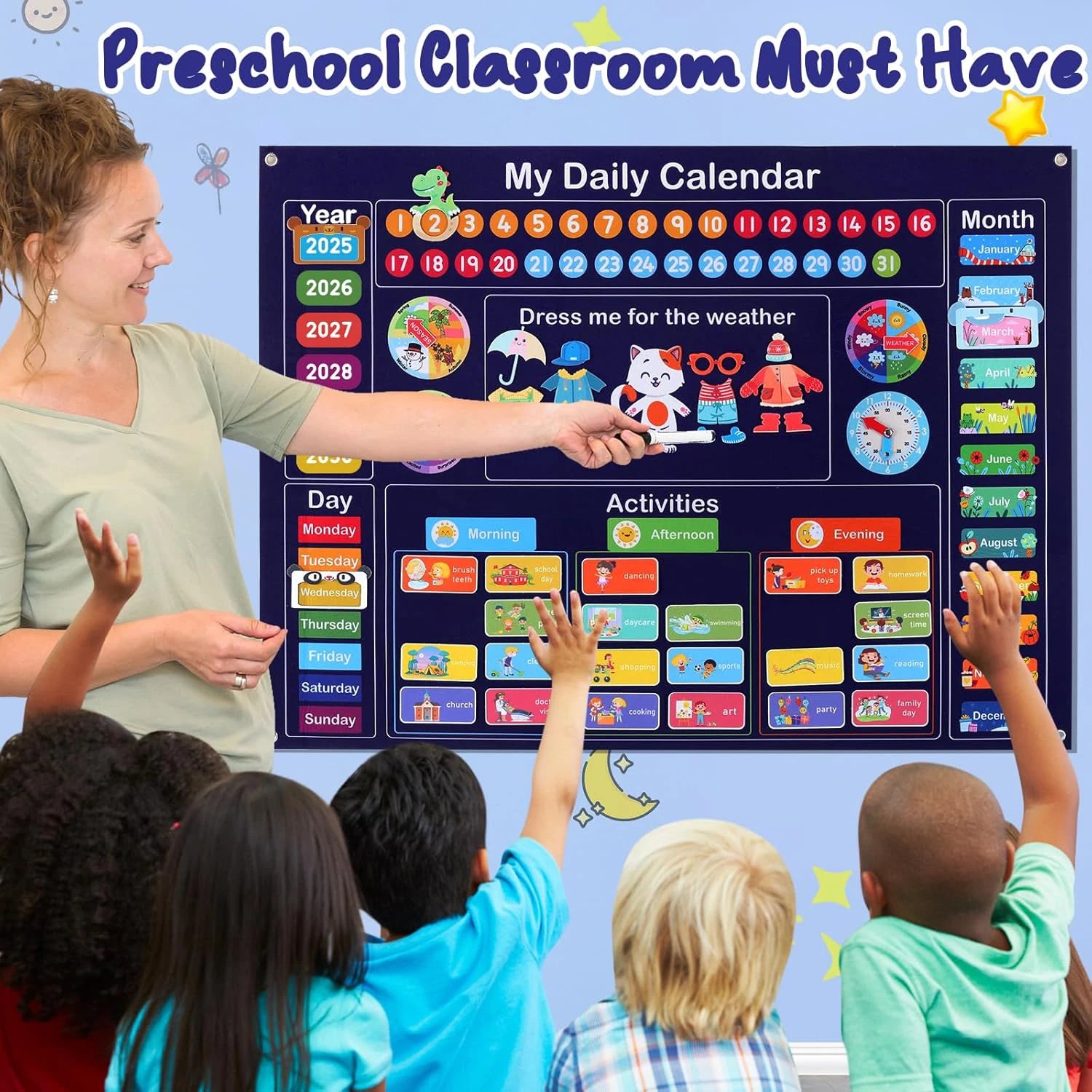 Calendario de fieltro diario My Frist, tablero de cuentos sensoriales Montessori para niños pequeños, actividades diarias, aprendizaje cognitivo, material didáctico en el aula