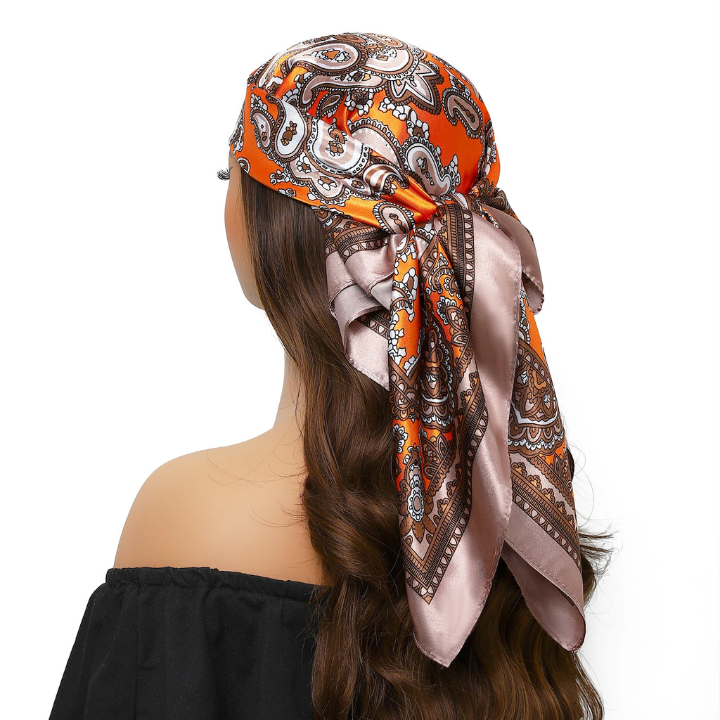 Pañuelo para la cabeza para mujer, marca de lujo, cuadrado, 90x90cm, Foulard de seda, Bandana de satén, pañuelo suave, Hijab, bufandas para el cabello para mujer