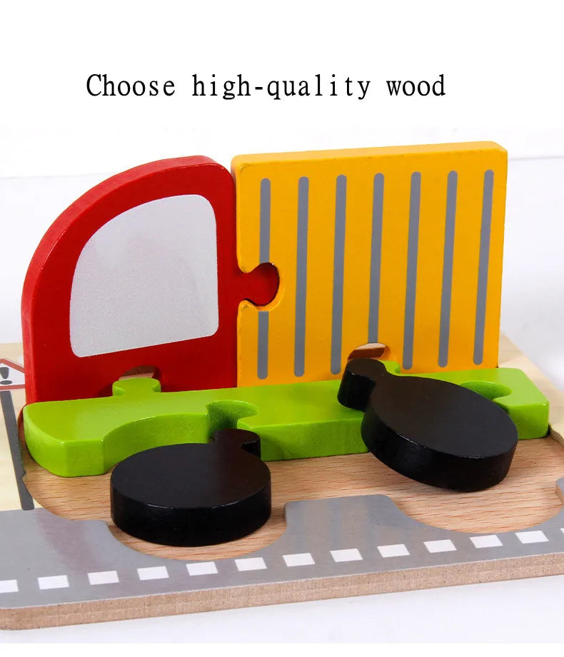 Rompecabezas de madera 3D de alta calidad para bebé, rompecabezas de tráfico de animales de dibujos animados, juego de cognición de aprendizaje temprano, juguetes para niños