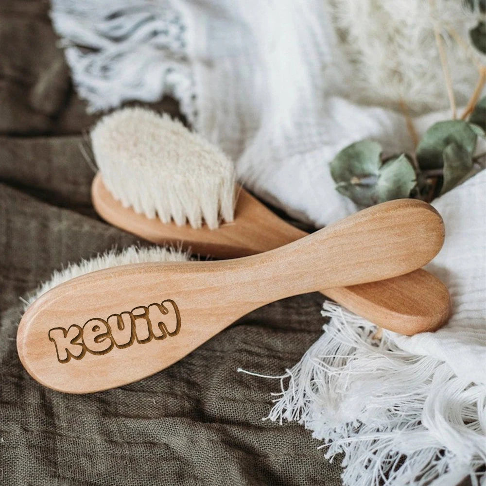 Cepillos para el pelo personalizados para bebé, cepillo para el pelo de madera para recién nacido con grabado de nombre infantil, peine, regalos para cumpleaños/bautismo/aniversario, Baby Shower