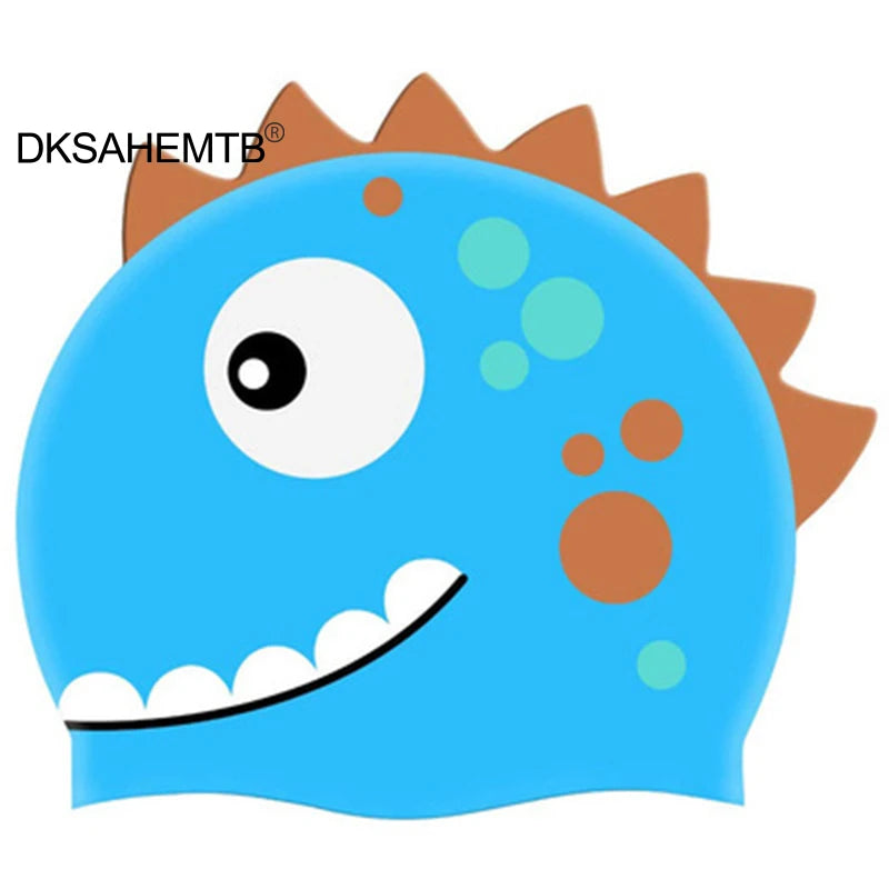 Nuevo gorro de natación de silicona con dibujos animados, gorro de piscina deportivo de pelo largo de dinosaurio resistente al agua, gorro de natación elástico para adultos y niños