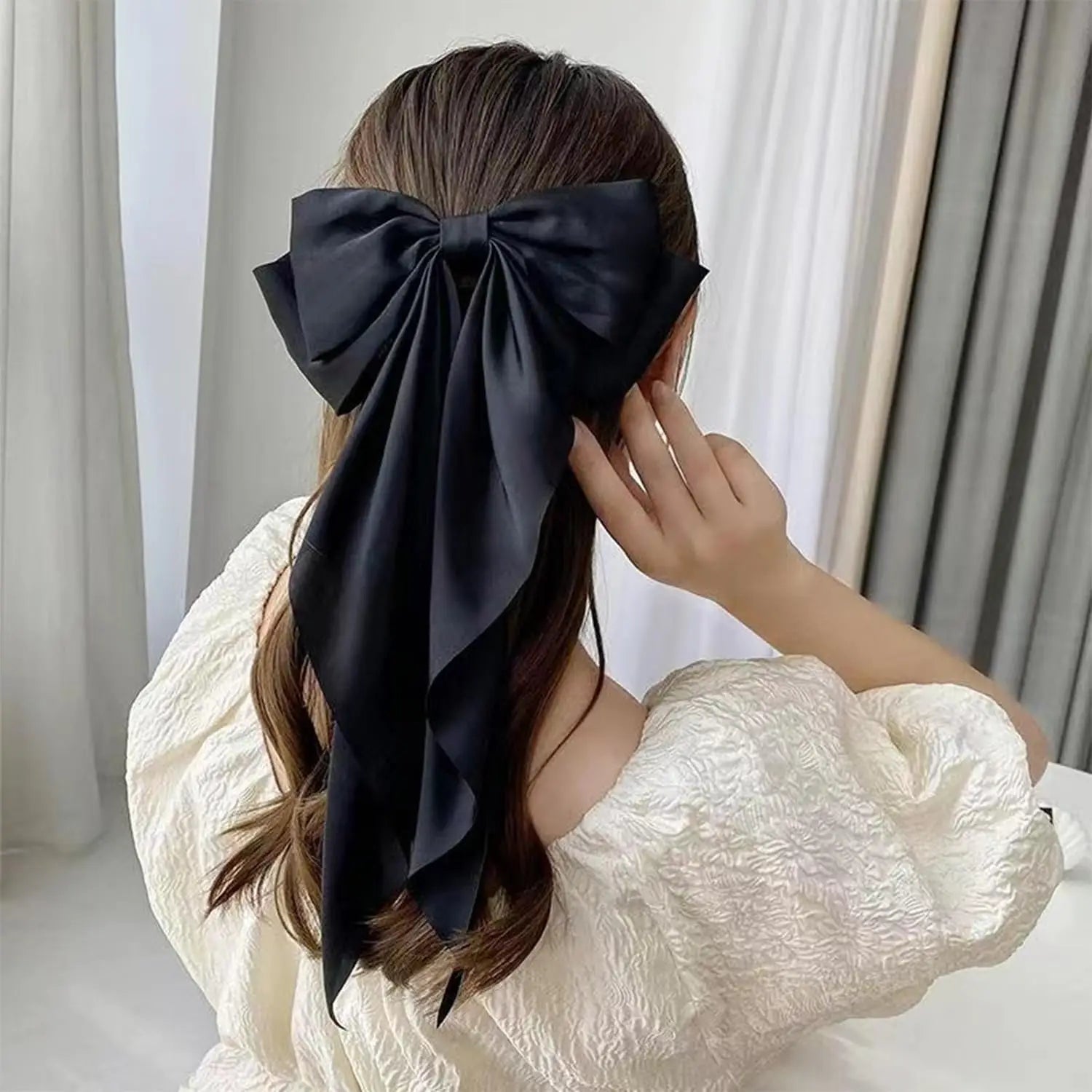 2/3/4/6/12 unids/set satén sedoso cinta con lazo de gran tamaño Clip para el cabello para mujeres pasadores Clips de Metal accesorios estéticos para el cabello