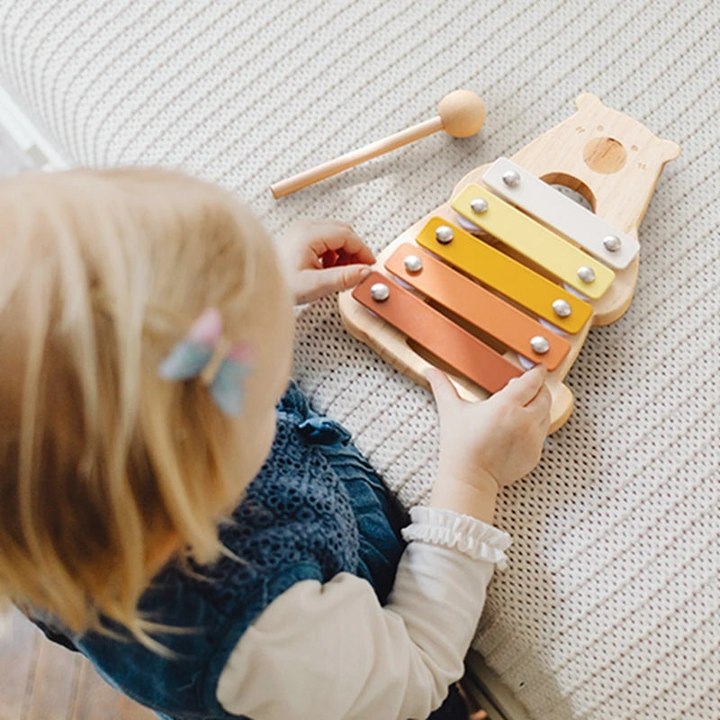 Juguete de madera Montessori, xilófono Multicolor, cuentas de campana, columna de tambor, instrumento Musical, juguete para chico, instrumento Musical educativo, regalo