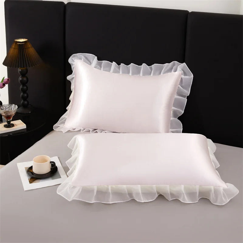 2 uds funda de almohada de seda satinada con volantes 48x74cm funda de almohada decorativa para el hogar de Color sólido para verano funda de almohada suave y sedosa