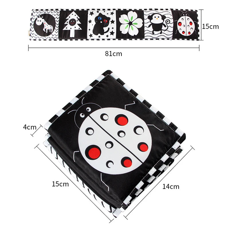 Libros plegables de tela suave para bebé, juguete sensorial de alto contraste en blanco y negro para recién nacidos, juguetes educativos Montessori para edades tempranas