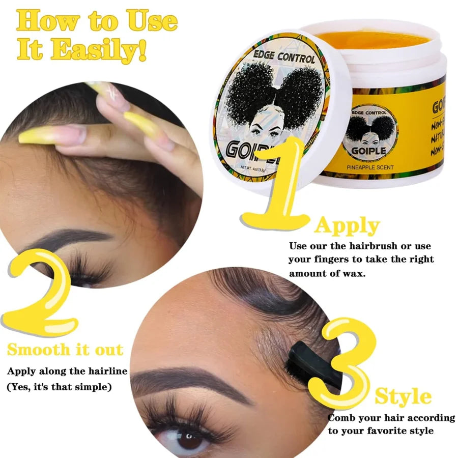 Goiple Edge Control Wax para pelos de bebé, Gel para el cabello de sujeción fuerte, sin borde descamaño, pomada más suave, aroma de piña con cepillo