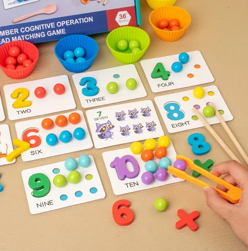 Accesorios de matemáticas Montessori para bebé, rompecabezas de emparejamiento cognitivo Digital, perla ingeniosa, juguetes de acción fina para niños