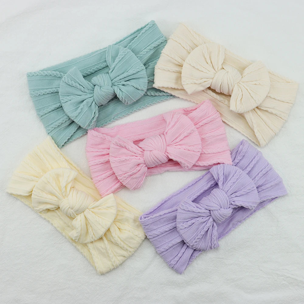 3 unids/set diadema para niña, diademas tejidas con lazo para bebé, turbante elástico suave para recién nacido, accesorios para el cabello para bebé para niña