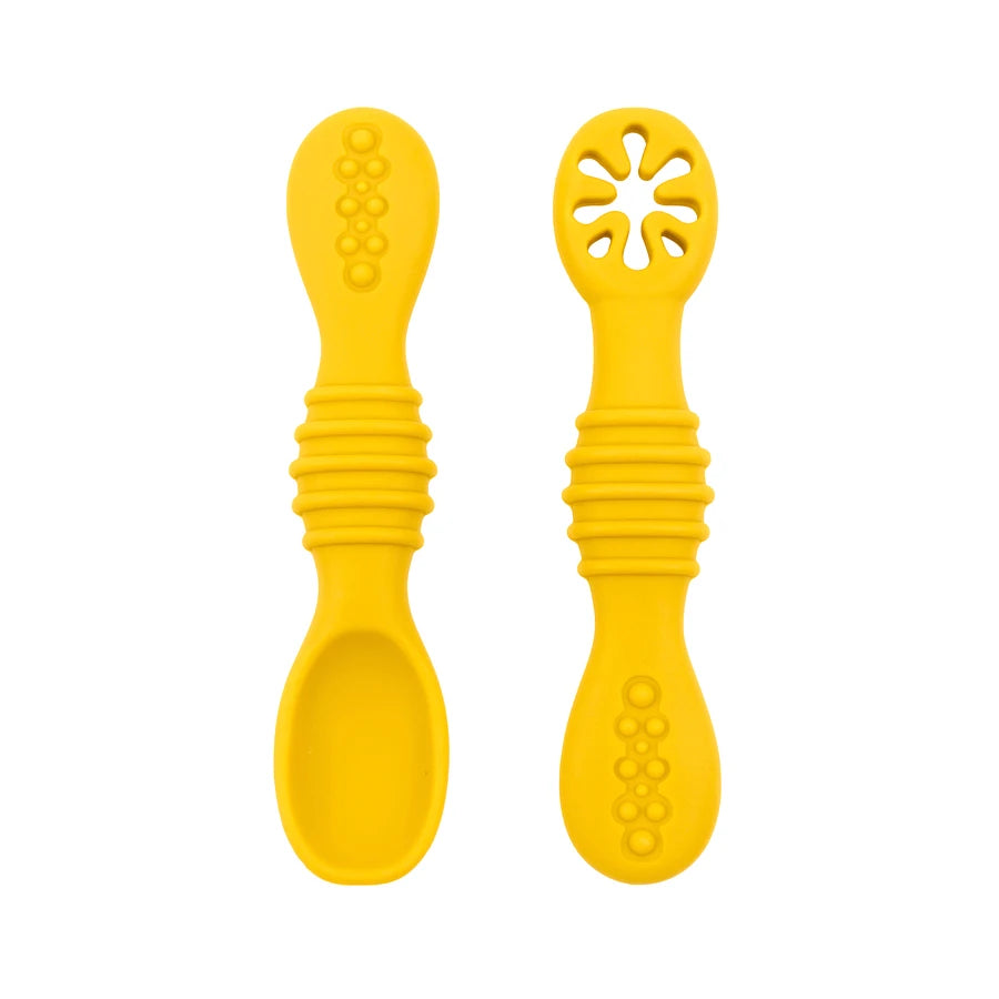 Juego de cucharas de aprendizaje para bebé, cuchara adhesiva de silicona de calidad alimentaria, cubiertos para niños, cuchara de entrenamiento, vajilla de alimentación, 2 uds.
