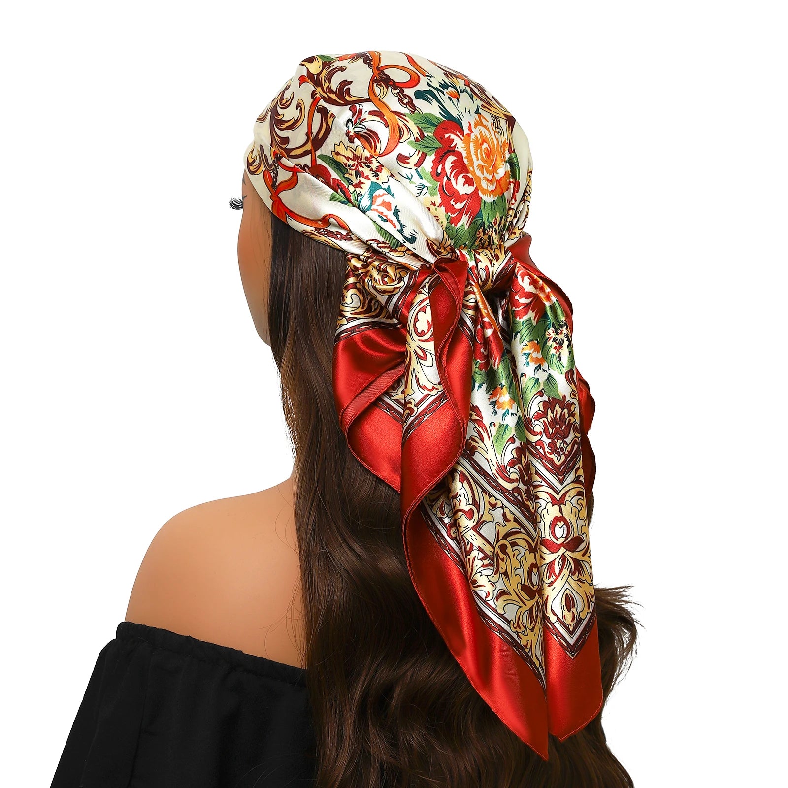 Pañuelo para la cabeza para mujer, marca de lujo, cuadrado, 90x90cm, Foulard de seda, Bandana de satén, pañuelo suave, Hijab, bufandas para el cabello para mujer
