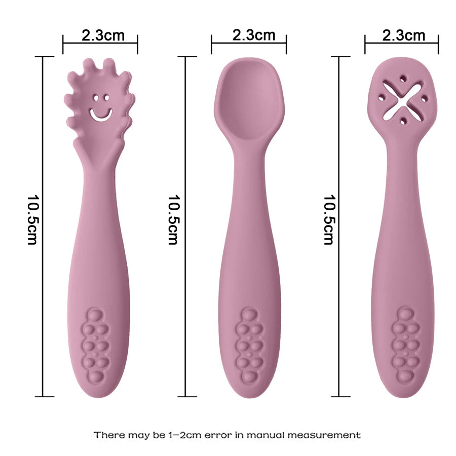 Juego de utensilios de cucharas de aprendizaje para bebé, juego de cucharas de alimentación para recién nacido, cubiertos de destete, vajilla para niños, 3 uds.