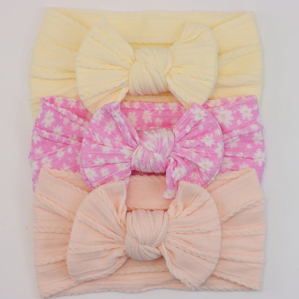 3 unids/set de diademas para bebé, lote de diadema con lazo para niña, gorros para recién nacido, turbante de nailon suave para niños, diademas para niños, accesorios para el cabello
