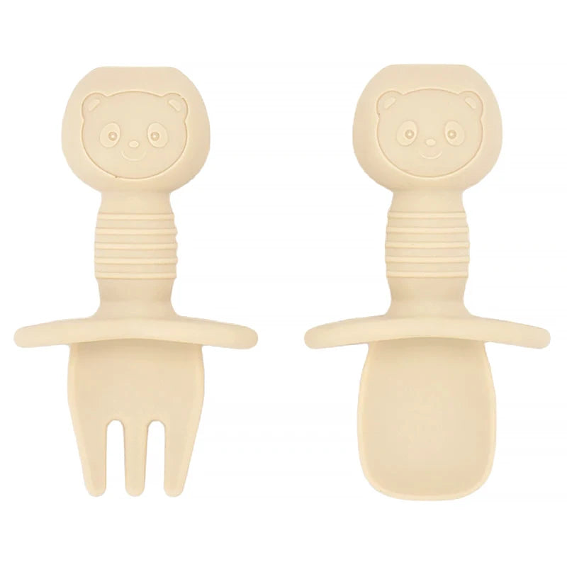 Juego de cucharas de aprendizaje para bebé, cuchara adhesiva de silicona de calidad alimentaria, cubiertos para niños, cuchara de entrenamiento, vajilla de alimentación, 2 uds.