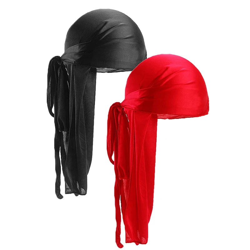 2 uds. Durags de satén sedoso para hombres, gorros de cola larga de diseñador, gorros de trapos Doo, gorros Du-rags para mujeres, corbata de satén de seda, gorro de trapos para ondas