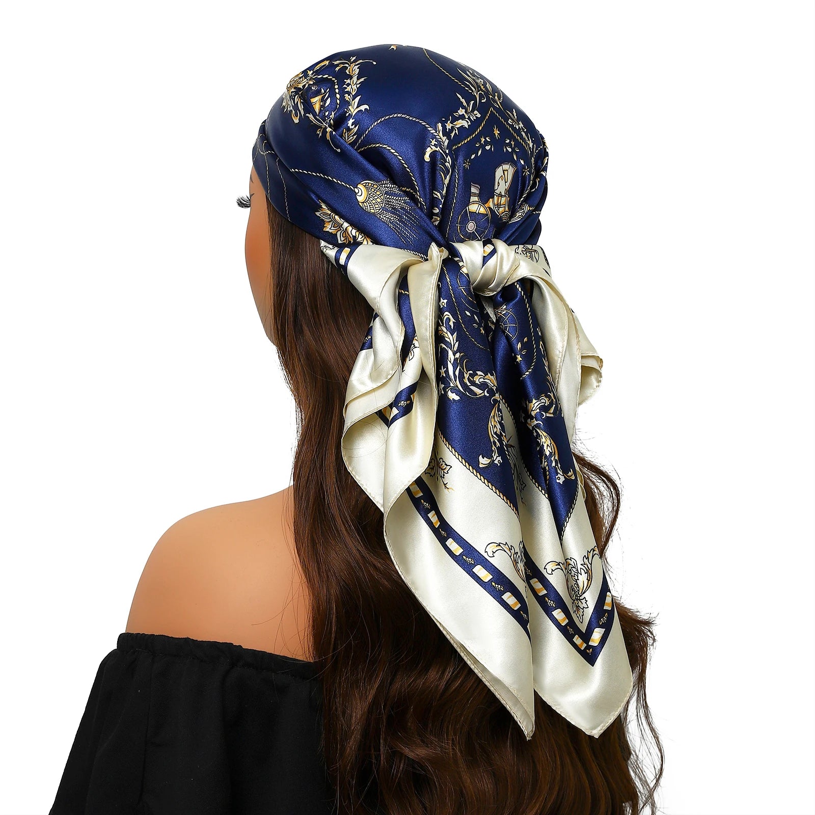 Pañuelo para la cabeza para mujer, marca de lujo, cuadrado, 90x90cm, Foulard de seda, Bandana de satén, pañuelo suave, Hijab, bufandas para el cabello para mujer