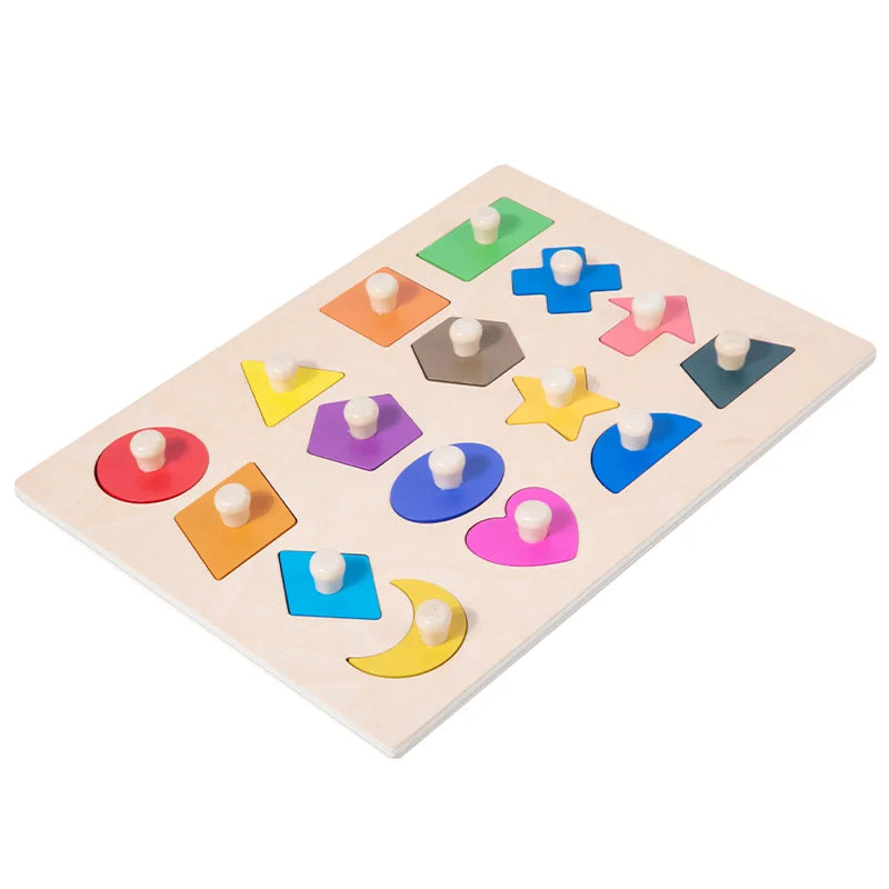Rompecabezas de ayuda para enseñanza preescolar Montessori, tablero con incrustaciones de formas geométricas magnéticas Montessori, tablero de agarre manual con forma de madera, Juguetes