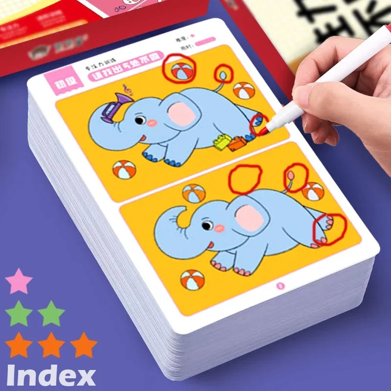 64 Uds. Tarjetas de juego educativas Montessori para niños, juegos de errores, juguetes de educación temprana para bebés, tarjetas reutilizables de entrenamiento de concentración