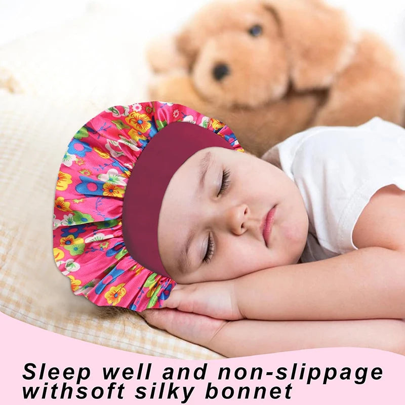 6 unids/lote gorro para niños lindo banda ancha elástico estampado de dibujos animados dormir moda gorro de dormir cuidado del cabello niños niñas gorro para dormir